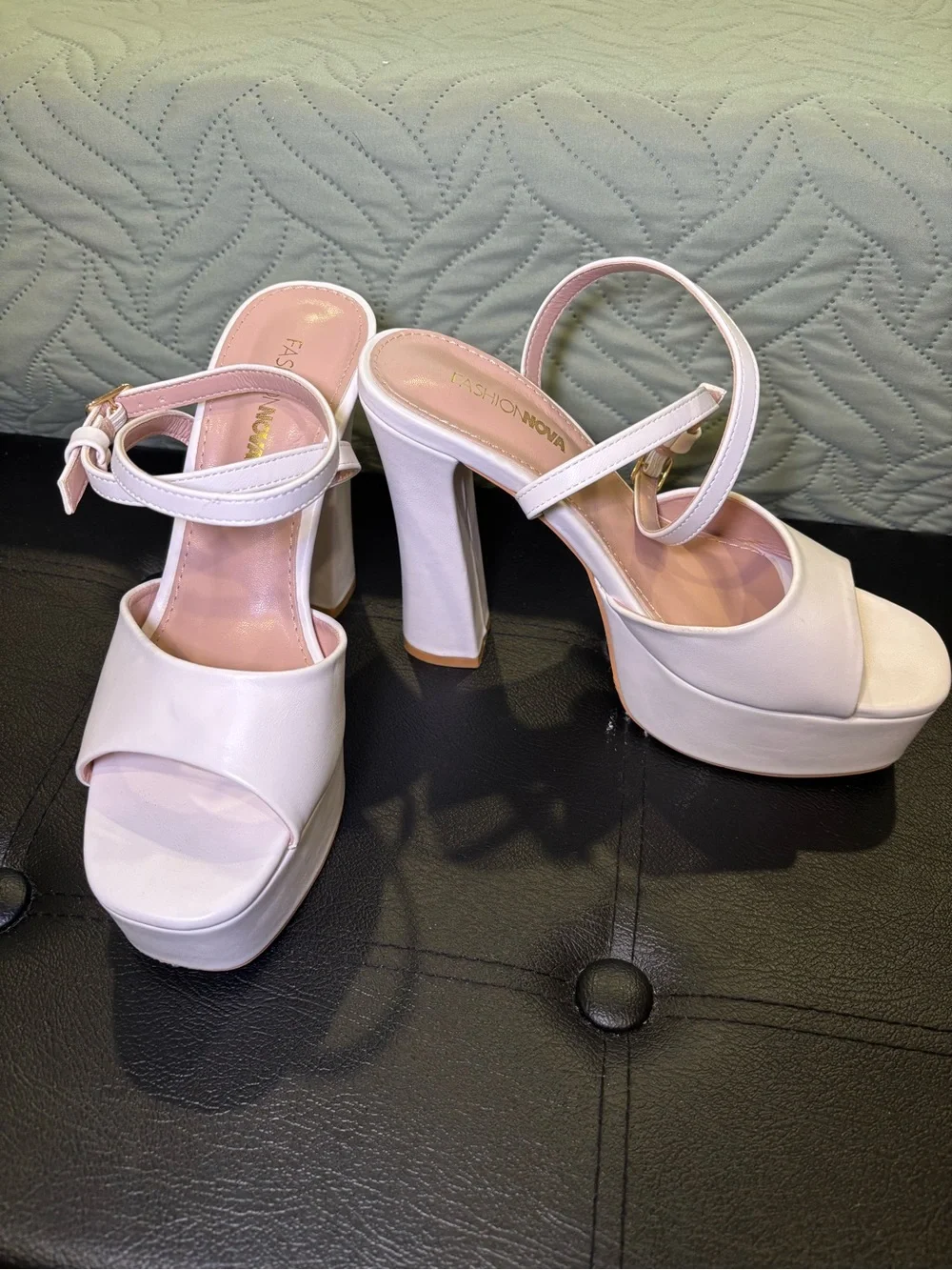 Fashion Nova White Platform Ankle-Strap High Heels